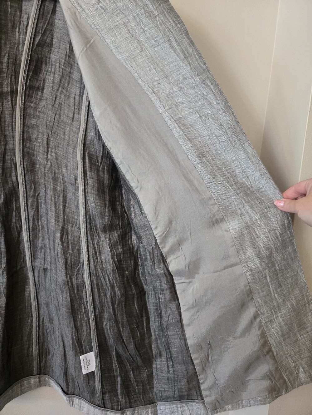 Eileen Fisher Italian Linen Silk [Small].Duster Jacket Silver Gray Crinkle - Picture 6 of 11